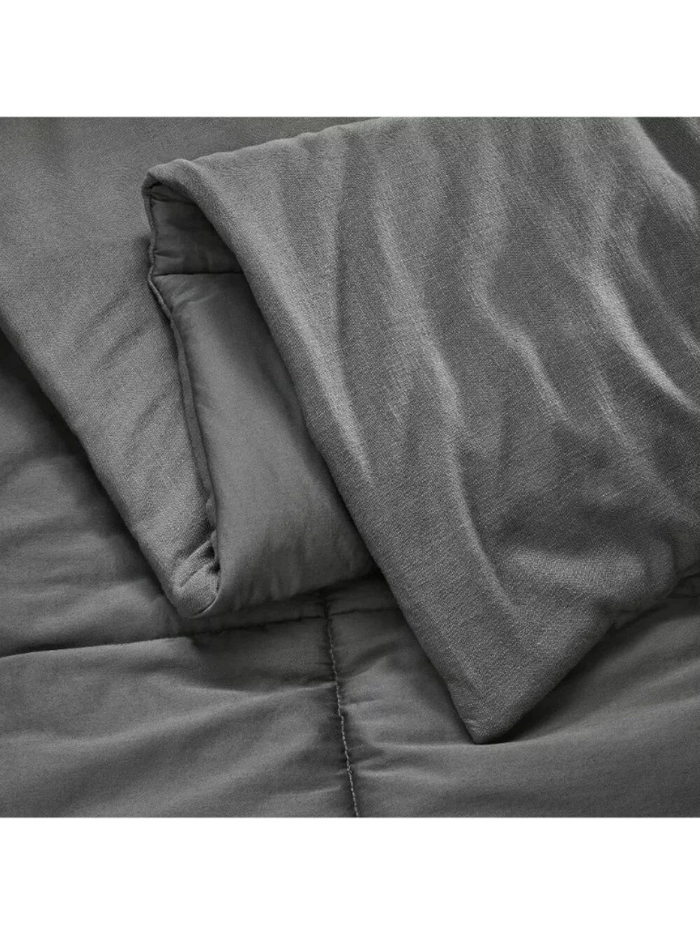 Casaluna Queen Size Heavyweight Linen Blend Comforter Dark Gray Sateen Backing